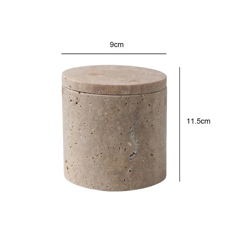 Elegant beige travertine stone storage container with Scandinavian-inspired design, suitable for kitchen, bathroom, and bedroom