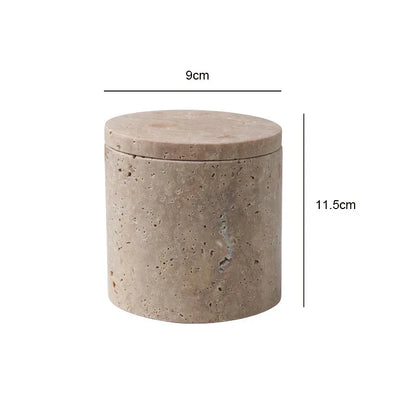 Elegant beige travertine stone storage container with Scandinavian-inspired design, suitable for kitchen, bathroom, and bedroom