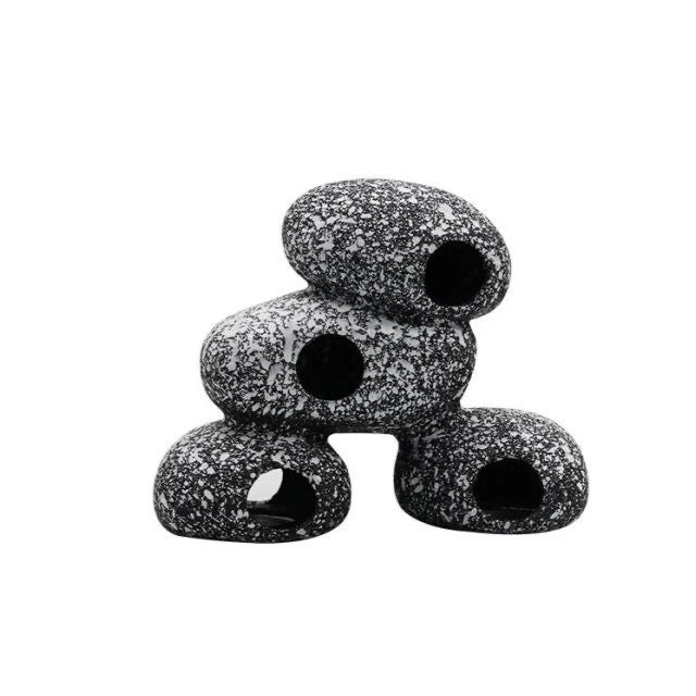 Decorative grey resin fish tank stone with natural cobblestone texture for breeding and shrimp shelter in aquarium