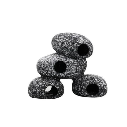 Decorative grey resin fish tank stone with natural cobblestone texture for breeding and shrimp shelter in aquarium