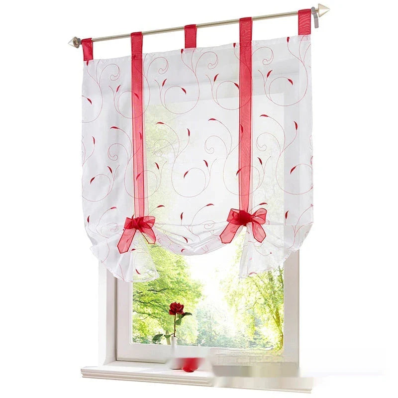 Premium embroidered curtain with adjustable rod in various sizes, showcasing a delicate floral pattern for a refined pastoral charm in the home.