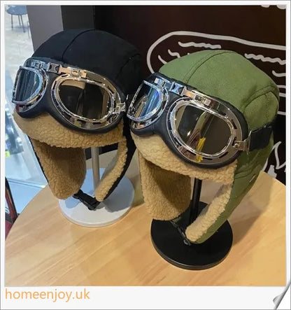 Aviator-style thickened warm ear protection glasses in various colours, including black, khaki, blue, and army green