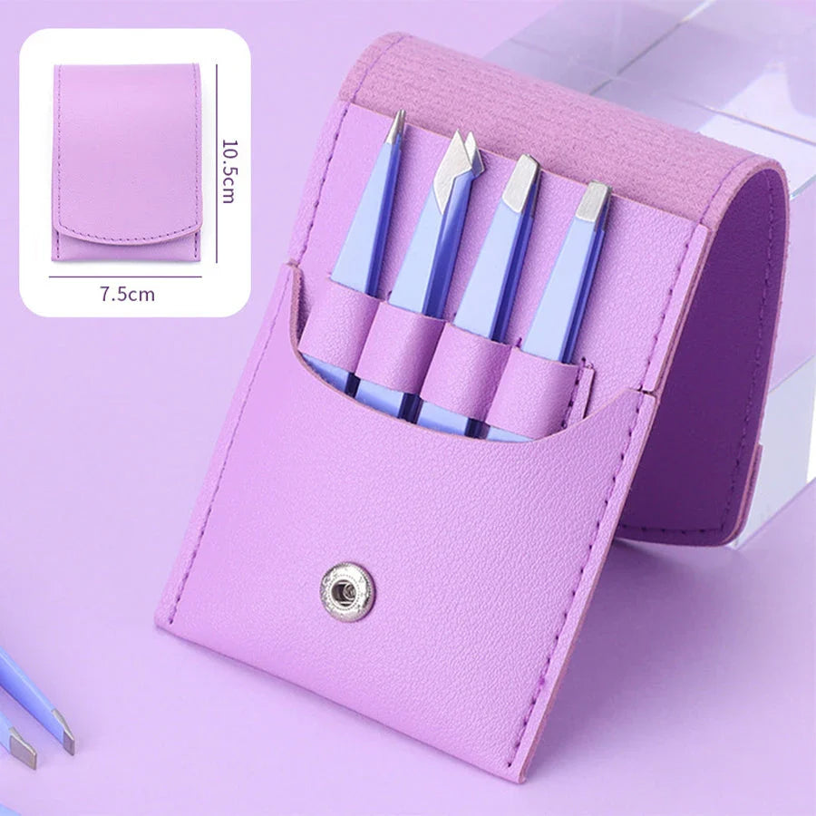 Premium 4-Piece Eyebrow Tweezers Set in vibrant multicoloured design for precise hair removal and grooming