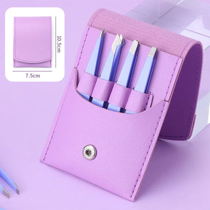 Premium 4-Piece Eyebrow Tweezers Set in vibrant multicoloured design for precise hair removal and grooming