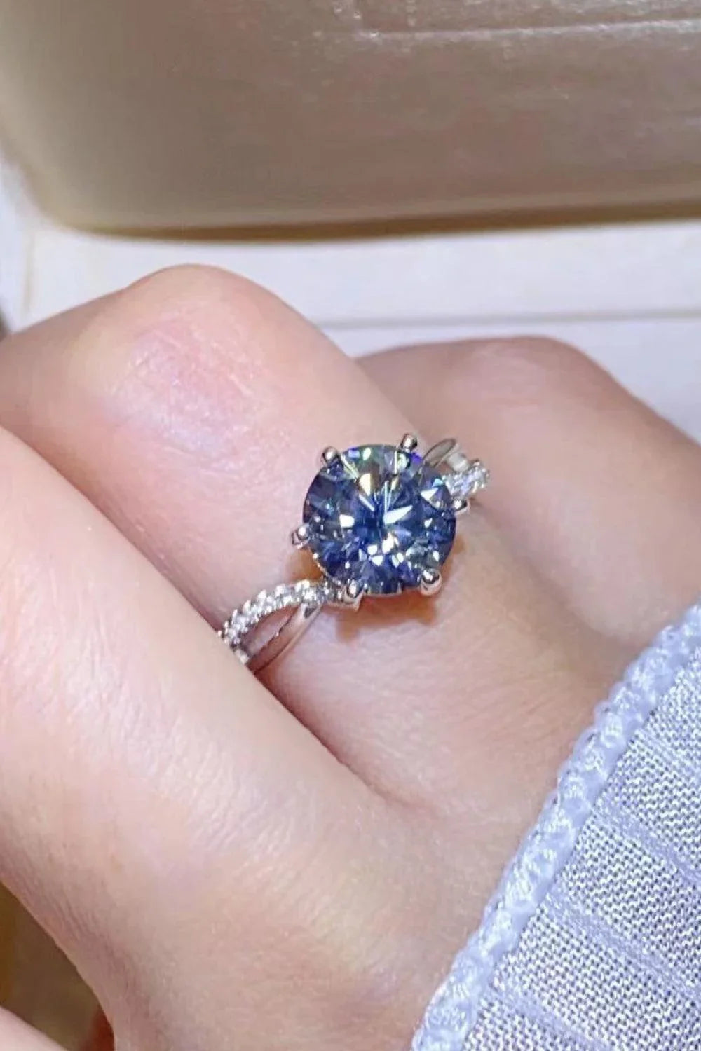 Elegant 2 carat Moissanite ring in a captivating smokey grey hue, hand-crafted in 925 sterling silver with sparkling zircon accents