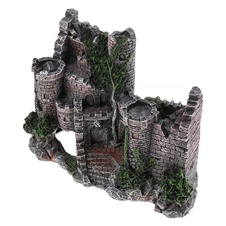 Ornate resin castle figurine for aquarium decor, featuring intricate architectural details and a regal design