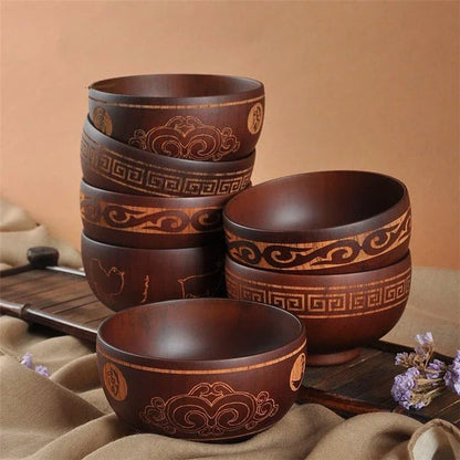Elegant Mongolian-style wooden serving bowl with a smooth, natural grain and subtly curved silhouette