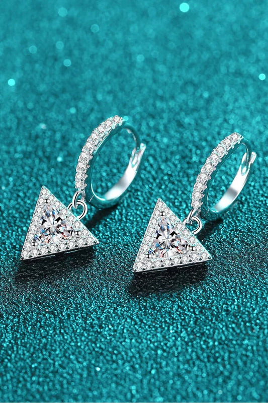 Moissanite Triangle Drop Earrings in 925 sterling silver with a total of 1 carat moissanite stones