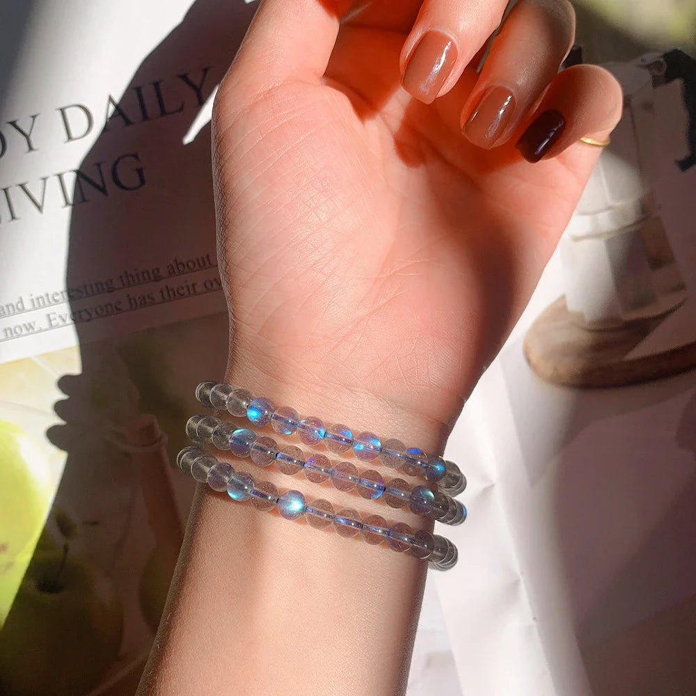 Elegant Grey Moonstone Trio Bracelet with adjustable design and captivating trio of natural grey moonstone circles