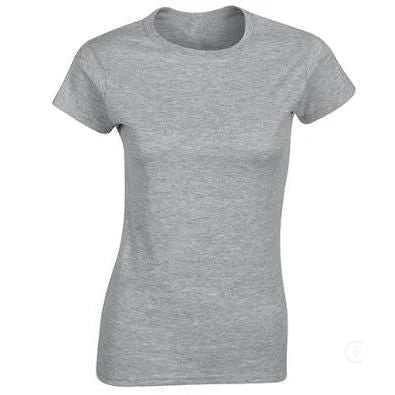 A grey, short-sleeved cotton t-shirt for women, featuring a classic round neckline and a flattering, regular fit.