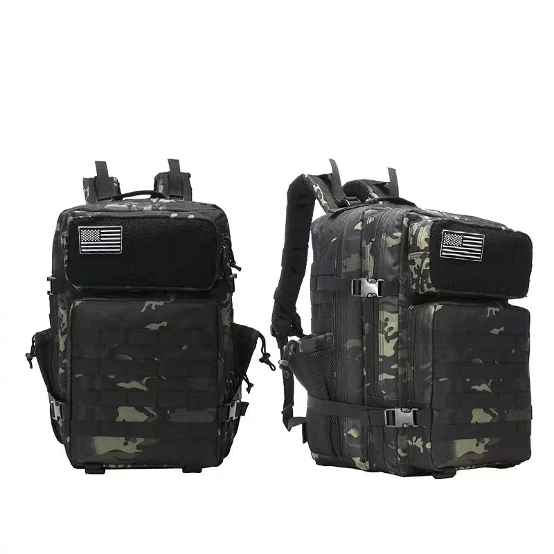 Oxford fabric waterproof backpack with large 45-litre capacity, multiple pockets, and comfortable padded straps for daily use and outdoor adventures