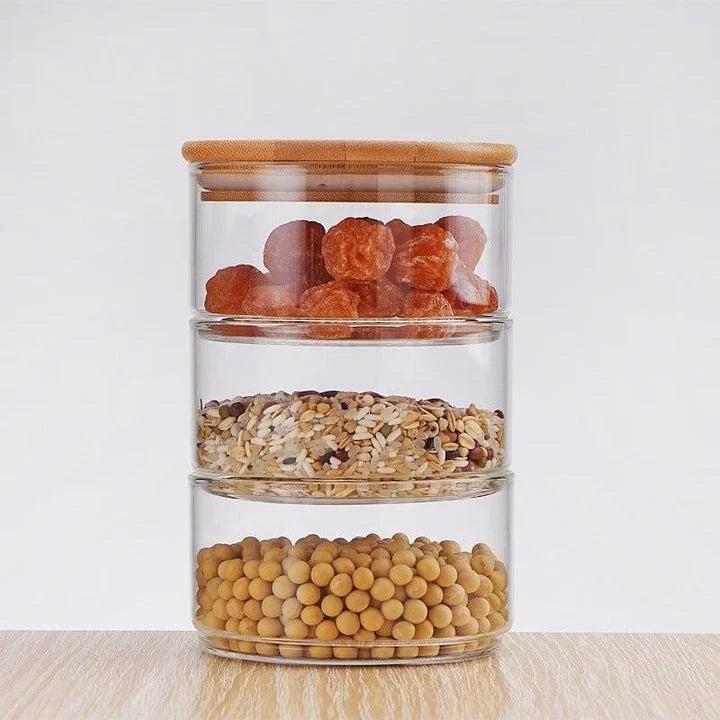 Premium 3-Layer Glass Food Storage Jars with Borosilicate Glass and Airtight Wooden Lids