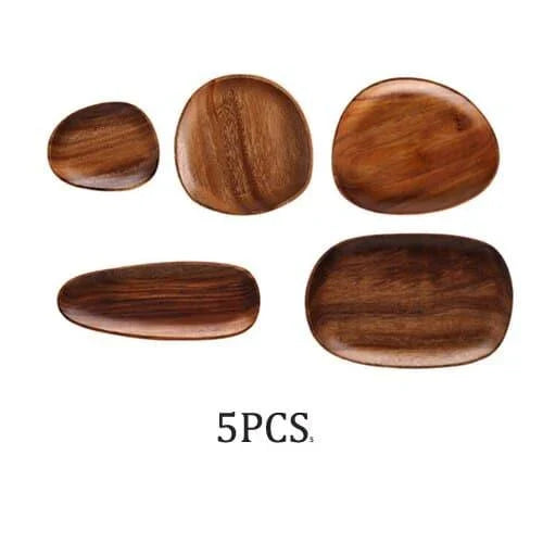 Elegant wooden dining plates with a minimalist, laconic design and natural wood grain