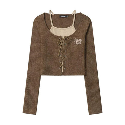 Elegant and cosy embroidered knit cardigan in grey and coffee colours, featuring long sleeves and a slim fit silhouette for stylish British women