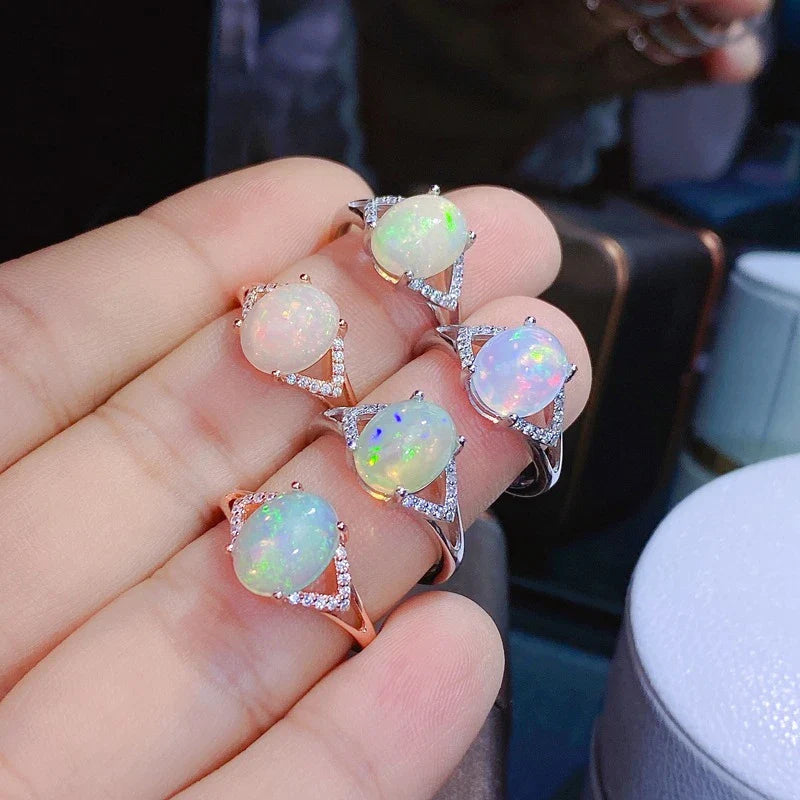 925 Sterling Silver Australian Opal Ring with Adjustable Sizing and Mesmerising Opal Stone