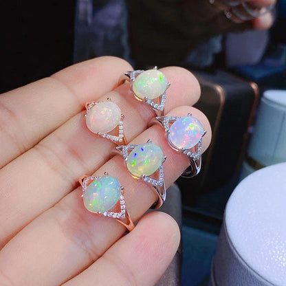925 Sterling Silver Australian Opal Ring with Adjustable Sizing and Mesmerising Opal Stone