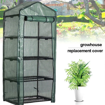 Compact 4-Tier Mini Greenhouse Cover with roll-up zipper door for growing plants in limited outdoor spaces