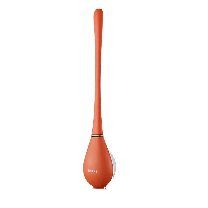 A modern long-handled silicone toilet brush with a sleek wall-mounted holder, perfect for efficient and hygienic bathroom cleaning.