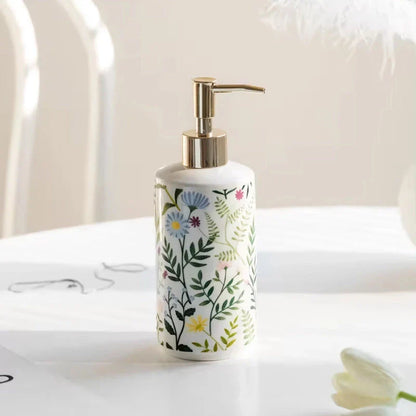 Ceramic Flower Soap Dispenser with elegant floral design for luxurious bathroom décor