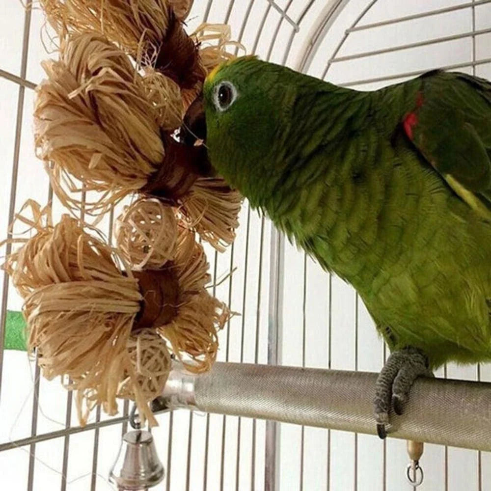 Premium bird chewing toys made of durable Lafite grass, providing enrichment and promoting healthy beaks for pet birds.
