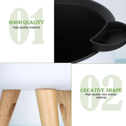 Modern self-watering planter with sleek wooden stand, available in small, medium, and large sizes