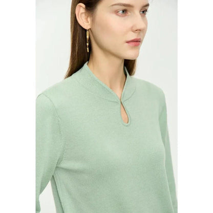 Chic minimalist u-collar long sleeve pullover in green and purple colours, featuring elegant design and cozy materials