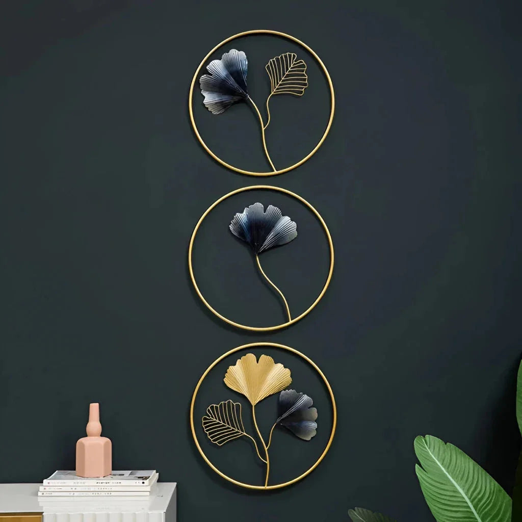 Exquisite modern metal wall hanging featuring an intricate ginkgo leaf design, perfect for elevating the style of any British home