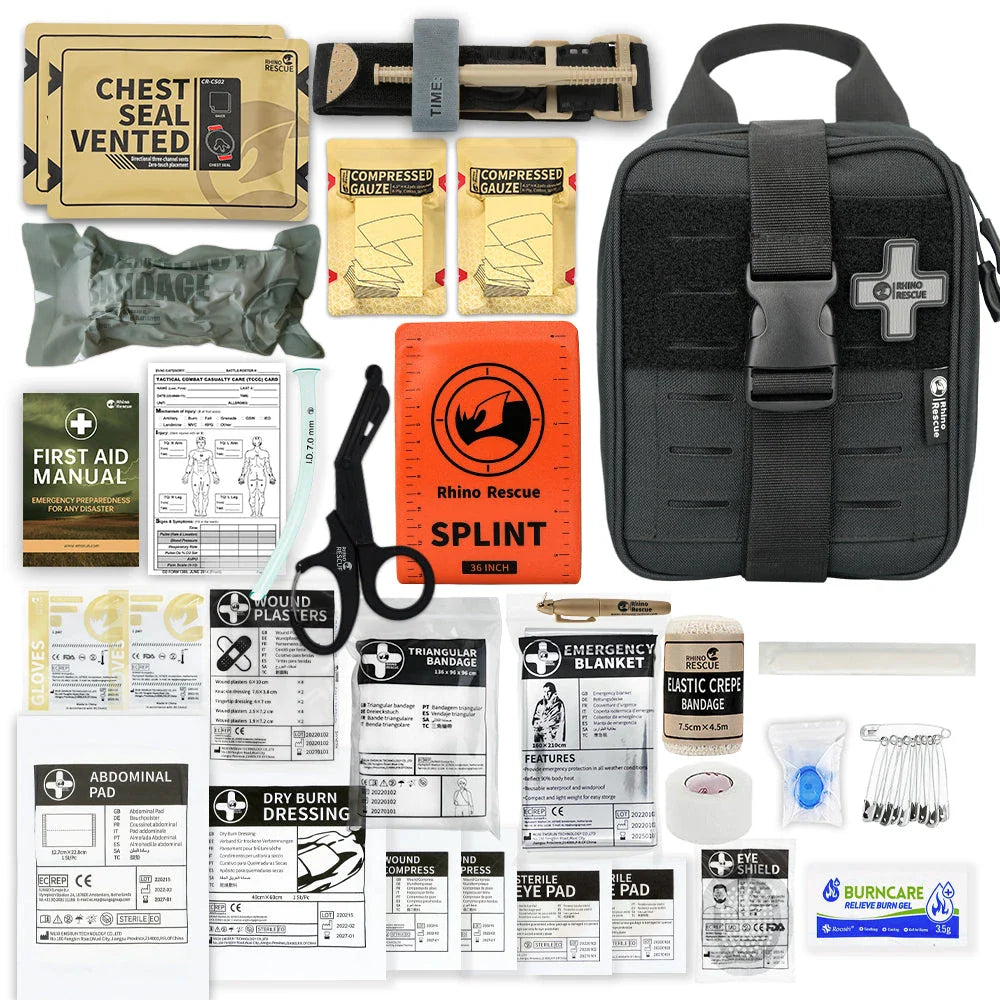 Comprehensive IFAK Trauma First Aid Kit for car, home, travel, hiking, and camping with essential medical supplies