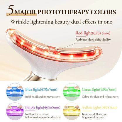 Dual Polar Neck and Face Lifting Device with 24K Gold-Plated Contact and 5-Colour Phototherapy