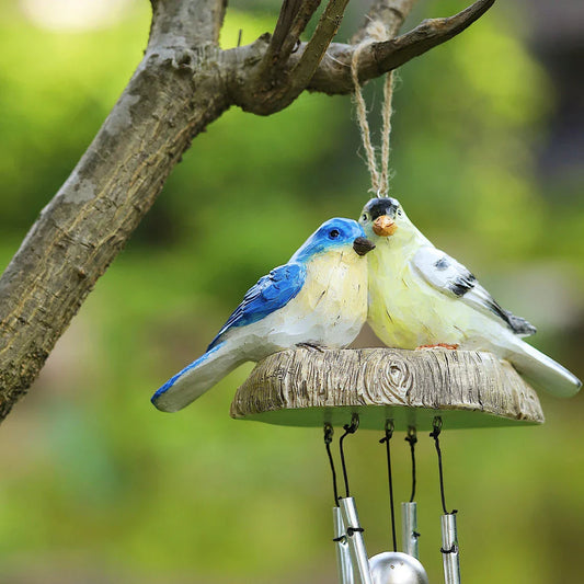 Enchanting resin birds wind chime with gracefully swaying birds and melodious copper chimes, perfect for indoor and outdoor decor