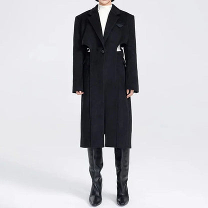 Elegant Autumn-Winter Woollen Overcoat with Waist Cut-Out Design - Premium Quality, Fashionable Silhouette, and Sophisticated Details