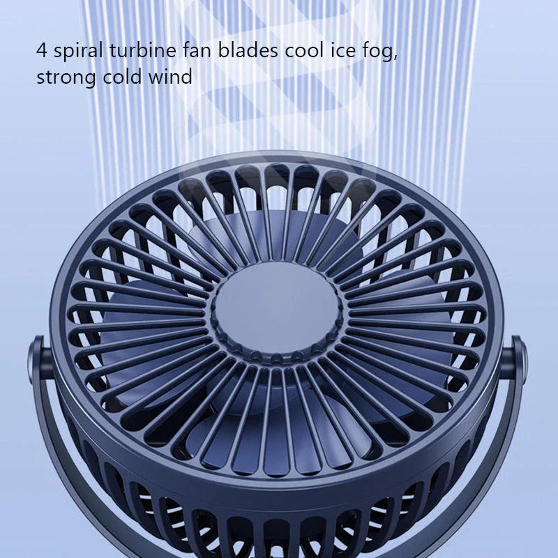 Portable Mini Hand Clip Fan with adjustable wind speed, 360° rotation, and USB rechargeable design for instant cooling relief