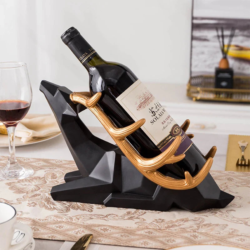 Elegant Nordic-style wine rack with deer decoration, perfect for dining table decor
