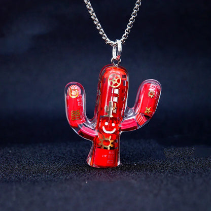 Cactus-shaped pendant necklace made of durable titanium steel with a minimalist geometric design for a sophisticated, versatile accessory