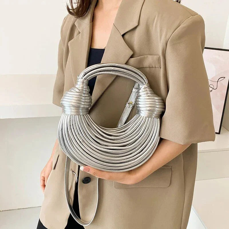 Elegant golden noodle knot evening clutch bag made from premium soft PU leather