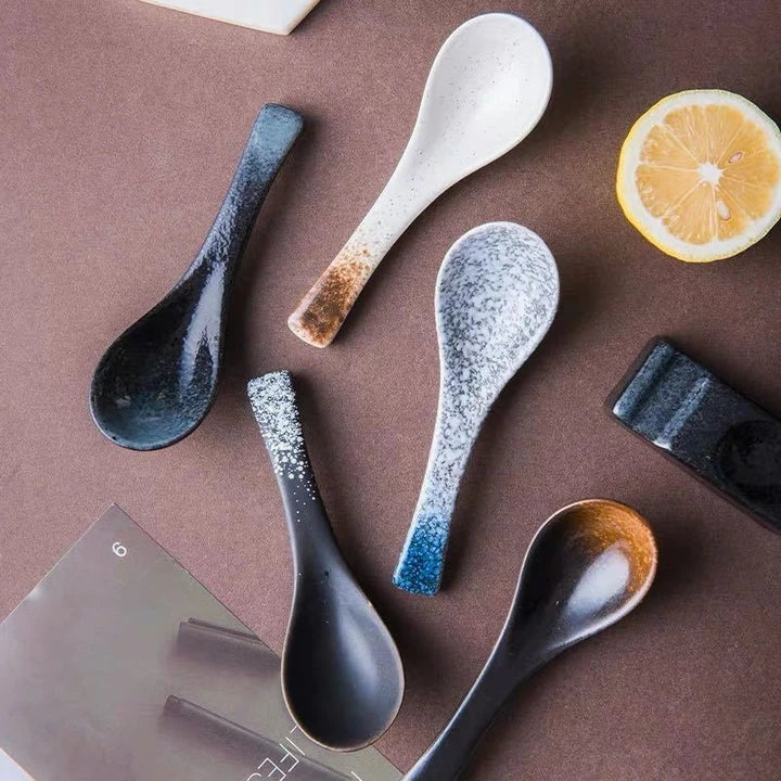 Elegant Japanese ceramic soup spoon in various colours for refined dining