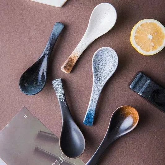 Elegant Japanese ceramic soup spoon in various colours for refined dining