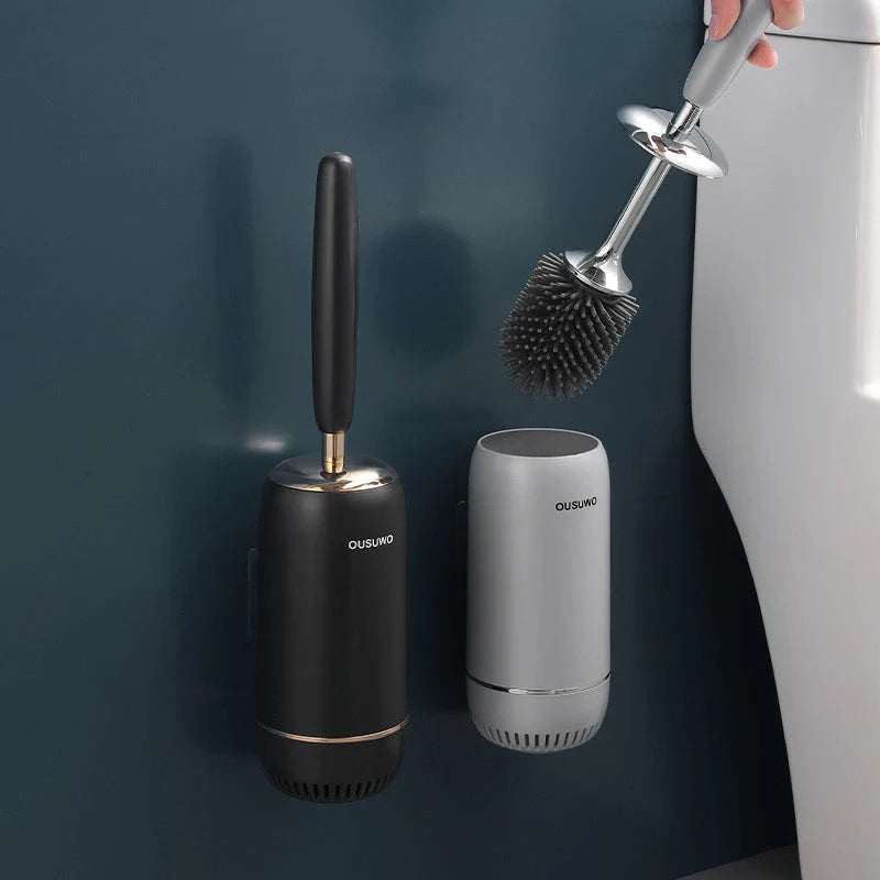 Long Handle Silicone Toilet Brush with Ergonomic Design, Scratch-Resistant Bristles, and Convenient Wall-Mounted Storage