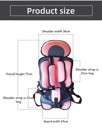 Adjustable infant car seat cushion with 5-point harness, plush padding, and foldable design for safe and comfortable travel with children