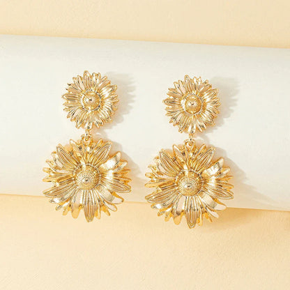Golden Chrysanthemum Flower Drop Earrings for Women - Elegant Party Dangle Jewellery