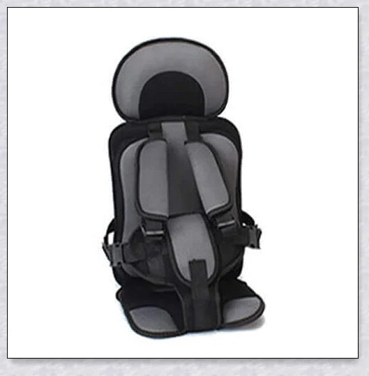 Adjustable infant car seat cushion with 5-point harness, plush padding, and foldable design for safe and comfortable travel with children