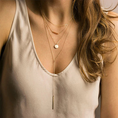 Elegant geometric long necklace made from premium stainless steel, featuring a delicate chain and captivating design for refined British style.