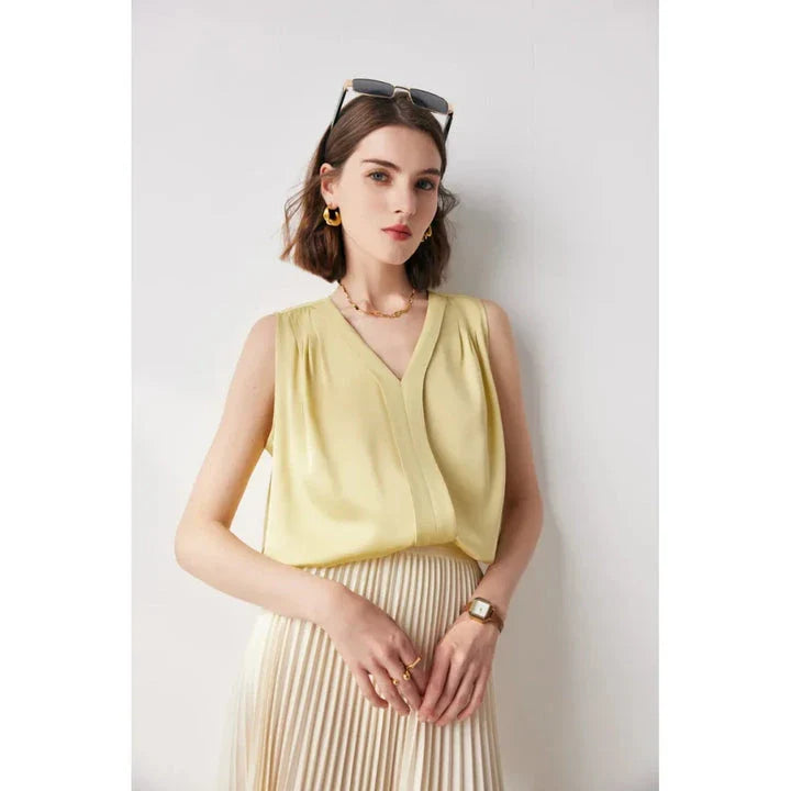 Elegant sleeveless silk blouse in various colours for summer fashion