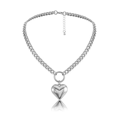 Elegant Heart Pendant Punk Choker Necklace made of durable metal chain with a romantic heart pendant design