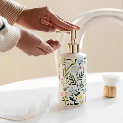 Ceramic Flower Soap Dispenser with elegant floral design for luxurious bathroom décor