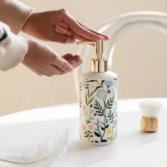 Ceramic Flower Soap Dispenser with elegant floral design for luxurious bathroom décor