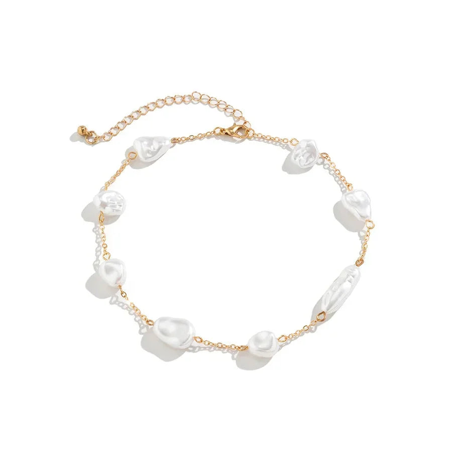 Elegant Pearl Clavicle Chain Necklace with round big pearl beads, alloy, and rhinestone elements