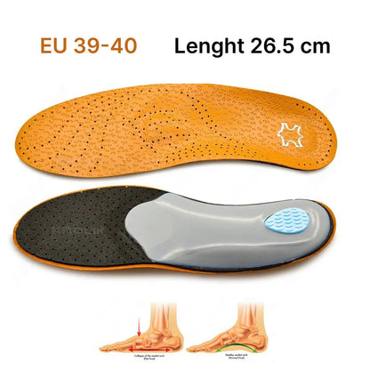 Premium Orthotic Leather Insoles with 3D Orthopaedic Design for Flat Feet and Arch Support