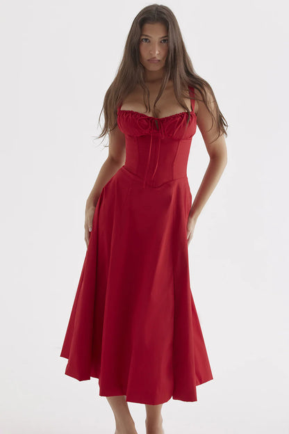A stylish suspender dress made of premium polyester with a French high-split design, available in a range of vibrant solid colours for versatile summer wear.