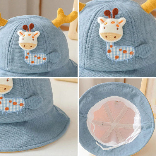 Adorable baby bucket hat with cute cartoon animal designs and playful ears, perfect for sun protection and style